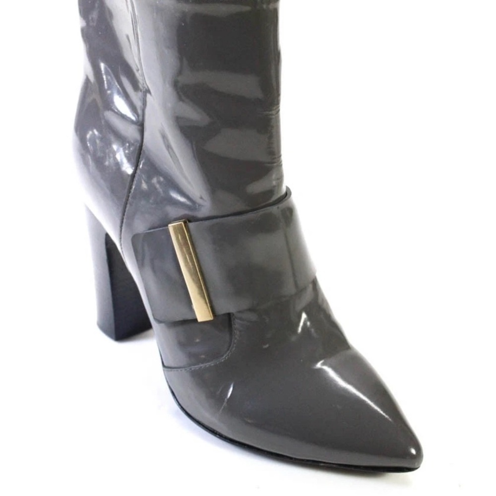 See by Chloe Women's Pointed Toe Block Heels Embellish Ankle Boot Gray Size 39